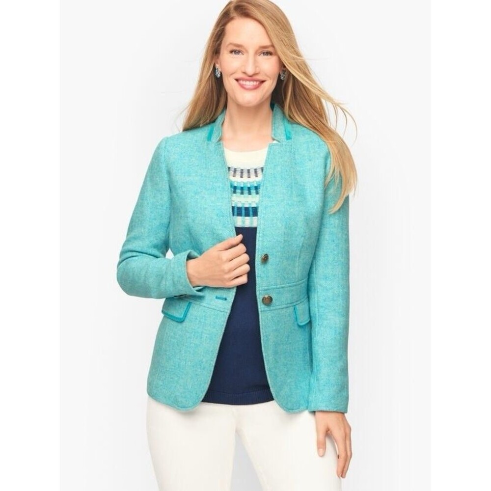 TALBOTS Classic Shetland Blazer Bicolor Herringbone Women' Plus Sz 14 Wool Blend - Picture 11 of 11